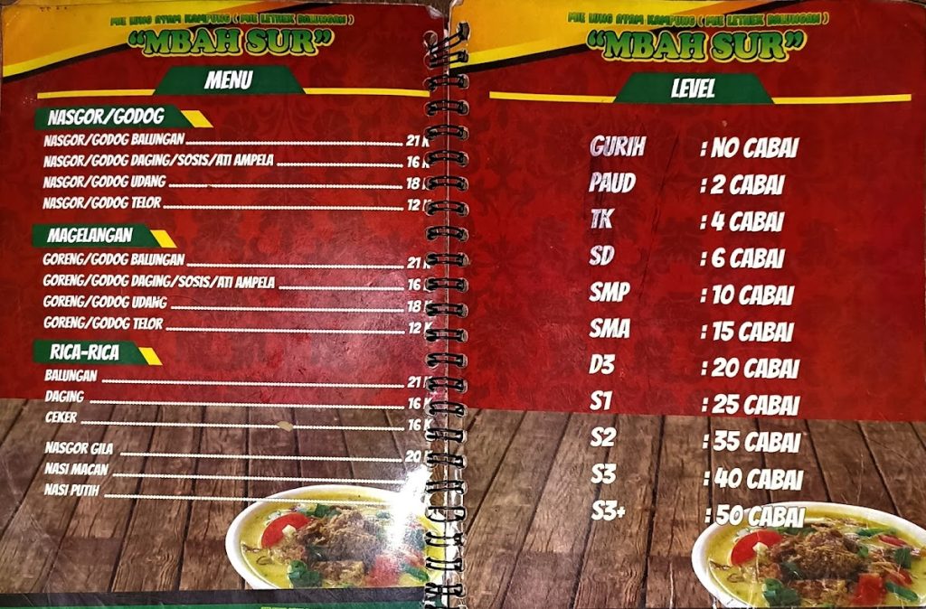 Daftar Menu dan Harga di Warung Mbah Sur Daftar Menu dan Harga di Warung Mbah Sur