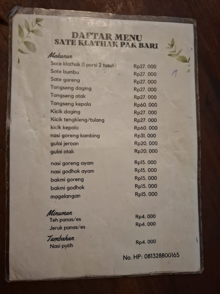Rasa, Harga, dan Komposisi Menu Sate Klathak Pak Bari. Rasa, Harga, dan Komposisi Menu Sate Klathak Pak Bari.
